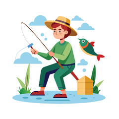 Flat Illustration Vector Of Someone Fishing