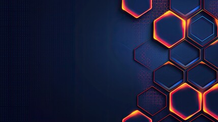 Dark Blue Background With Orange Hexagons