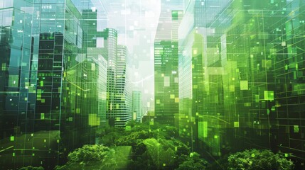 Fototapeta na wymiar Urban development concept with modern buildings and green spaces abstract illustration background