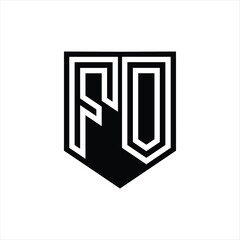FO Letter Logo monogram shield geometric line inside shield design template
