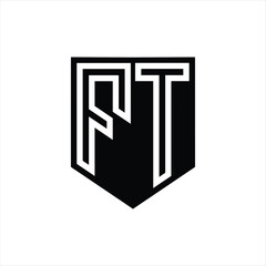 FT Letter Logo monogram shield geometric line inside shield design template
