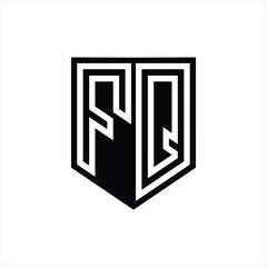 FQ Letter Logo monogram shield geometric line inside shield design template