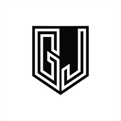 GJ Letter Logo monogram shield geometric line inside shield design template