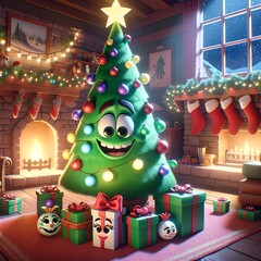 3D Christmas Tree Cartoon Character