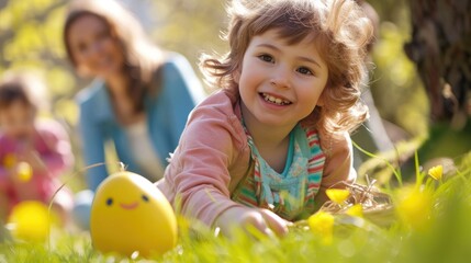 Easter Game, Children enjoy outdoor activity with family