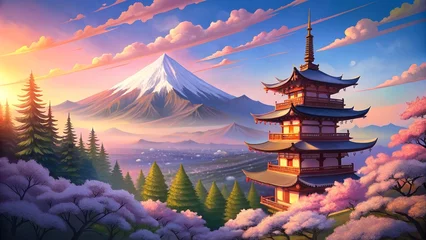 Poster View of Japan, Mount Fuji and Torii gates © Suthita