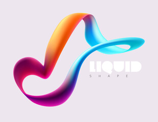 Abstract fluid 3D shapes. Colorful dynamic lines of spiral tapes. Liquid poster design.Печать - 743863850