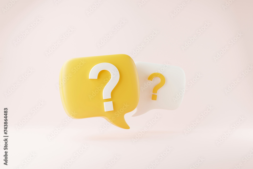 Poster 3d rendering a question mark floated in the air. question ideas that arise in various places.