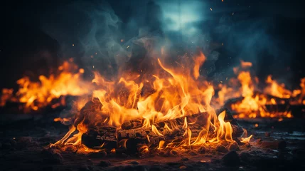 Foto auf Glas Wildfire close-up. Burning wood. © Roxy1