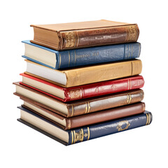 stack of old books, isolated on a transparent background. PNG, cutout, or clipping path.	
