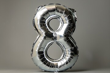 Balloon in the shape of the number  eight on silver background. Concept celebration, balloon,...