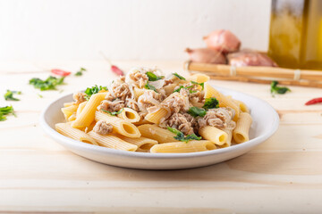 Pasta with tuna and onions, Italian food. Good for lunch or dinner, quick and healthy., Italian...