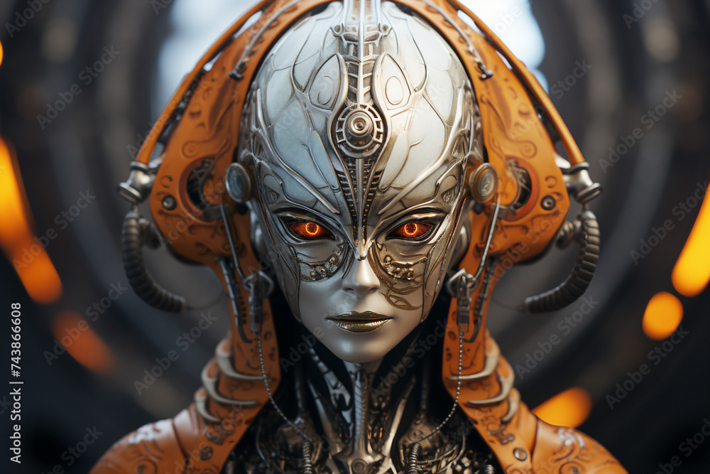 Poster alien commander standing in front of a futuristic spaceship created with generative ai