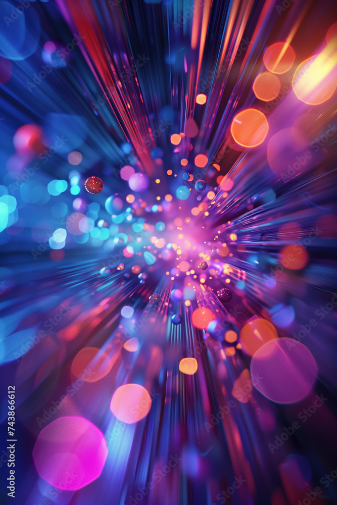 Poster Abstract background with motion,  lights and bokeh. A slide background for showcasing digital content. Background image. Created with Generative AI technology.