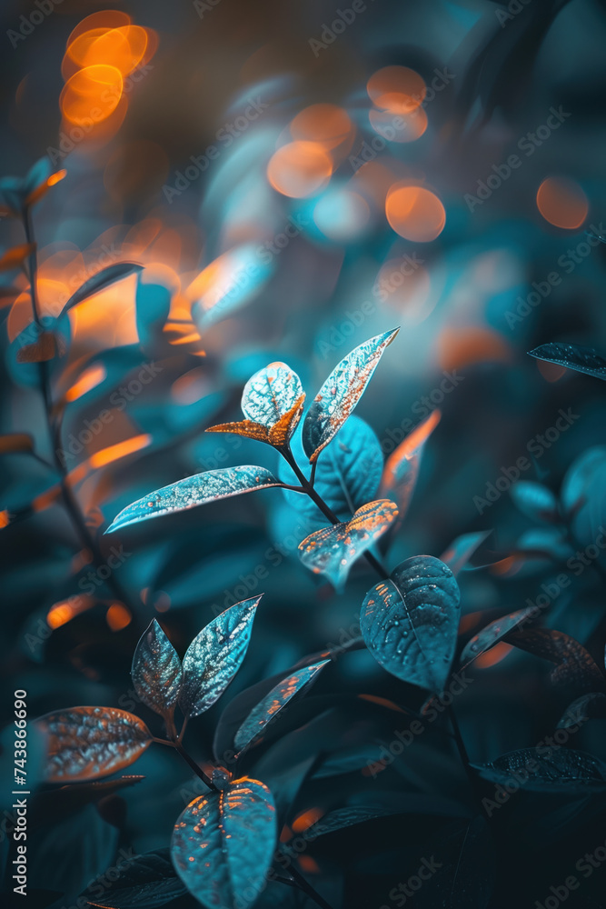 Poster background with leaves and bokeh. a slide background for showcasing creative content. background ima