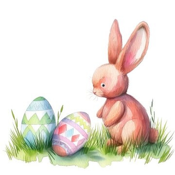 Watercolor Easter Rabbit with egg, Illustration isolated on white background