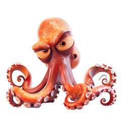 Sneaky octopus with narrowed eyes, sly smile, and slinking tentacles.
