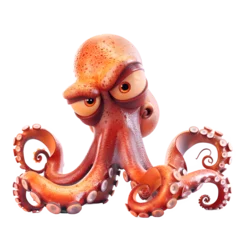 Fotobehang Sneaky octopus with narrowed eyes, sly smile, and slinking tentacles. © Alexander