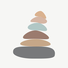 Zen stones simple abstract vector illustration in flat style, relax, meditation and yoga concept, boho colors stone pyramid for making banners, posters, cards, prints, wall art, eps10