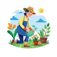 Fototapeta na wymiar Flat Illustration Vector Of Someone Gardening