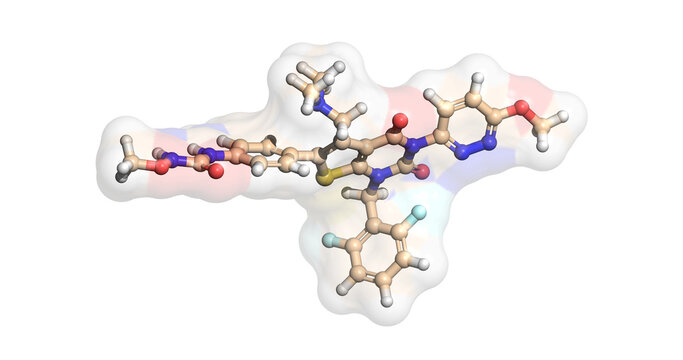 Relugolix, drug against advanced prostate cancer and uterine fibroids, 3D molecule 4k