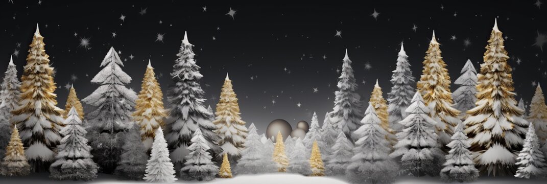 Enchanted Winter Night with Snow-Covered Christmas Trees