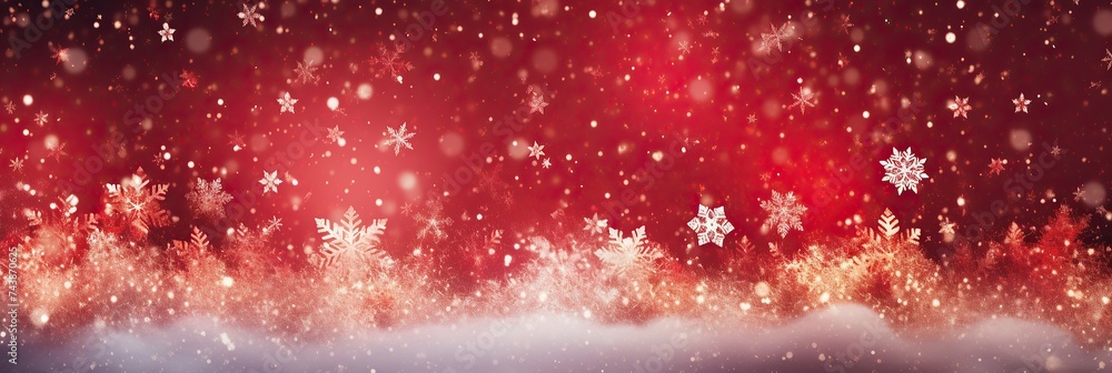 Poster a vibrant red and white background adorned with delicate snowflakes swirling and twirling in a mesme