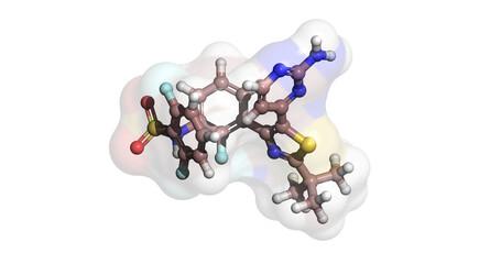 Dabrafenib, anticancer drug against lung cancer and thyroid cancer, 3D molecule 4K