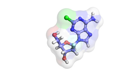 Clofarabine, purine nucleoside anticancer drug against acute lymphoblastic leukemia, 3D molecule 4K
