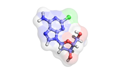 Clofarabine, purine nucleoside anticancer drug against acute lymphoblastic leukemia, 3D molecule 4K