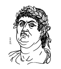 Ilustración lineal de busto de estatua romana. Retrato de Nerón Claudio César Augusto Germánico, emperador romano