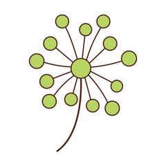 Green Leaf, twig, plant flower doodle Retro flat style isolated on white background. Vector illustration
