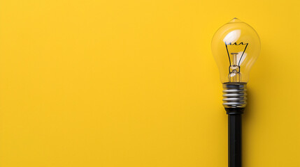 Black pencil on yellow background with light bulb.