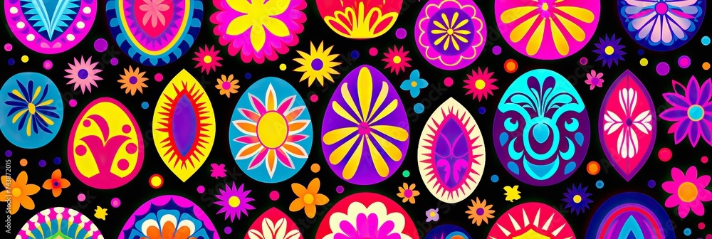 Poster a vibrant group of easter eggs in assorted colors, creating a cheerful and festive display of celebr