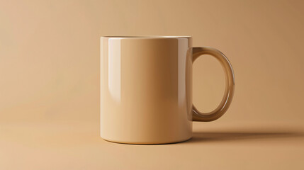Beige aluminum mug on a beige background.