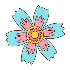 Retro Groovy Flower Hippie illustration isolated on White Background. Retro style Vector illustration