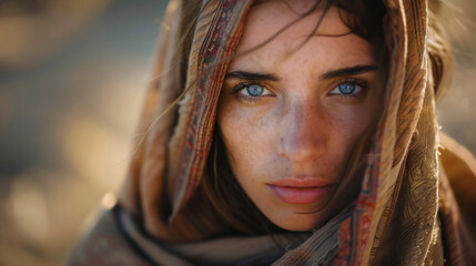 Biblical character. Close up portrait of a woman.