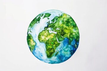 Fototapeta premium Watercolor painting of the earth Highlighting green forests and blue oceans Promoting environmental conservation.