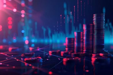 3d finance graph background with rising coins. economic growth Investment success And financial planning - obrazy, fototapety, plakaty