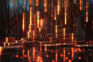 3d finance graph background with rising coins. economic growth Investment success And financial planning