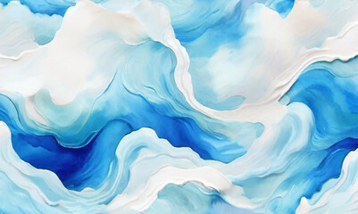 Watercolor surface ocean water wave, seamless blue water ocean wave background. Blue water ocean surfing wave. - obrazy, fototapety, plakaty
