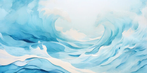 Obraz premium Watercolor surface ocean water wave, seamless blue water ocean wave background. Blue water ocean surfing wave.