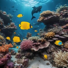 Naklejka na ściany i meble coral reef and fish. a beautiful underwater nature.
