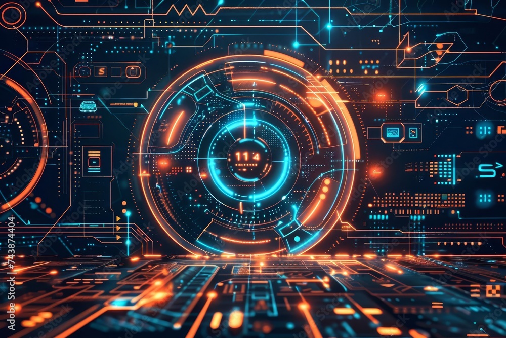Poster cybersecurity concept with a detailed illustration of a secure digital environment and data protecti