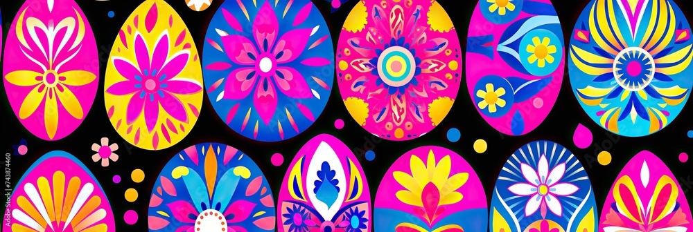 Aufkleber A vibrant group of brightly colored eggs are lined up next to each other, creating a beautiful and harmonious display of color and texture