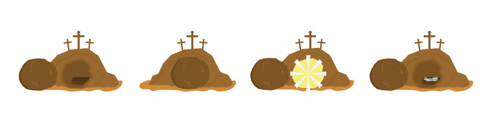 Tomb of Jesus icon. "Crucifix". Easter. Vector illustration on a white background.