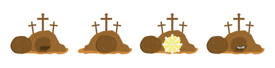 Tomb of Jesus icon. "Crucifix". Easter. Vector illustration on a white background.