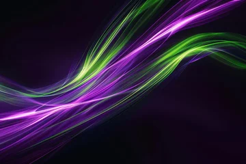Foto op Canvas Dynamic abstract background with neon green and purple wave lines High-speed data flow Digital technology concept © Bijac