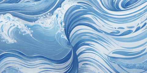 Abstract blue and white water ocean wave and curved line background. Blue wave with liquid fluid ocean texture. Ocean wave banner background. - obrazy, fototapety, plakaty