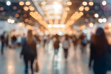 Expo or convention hall with blurred attendees. networking and business opportunities at professional events